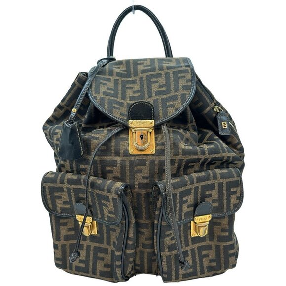 FENDI Brown Leather Zucca Backpack - Picture 1 of 8
